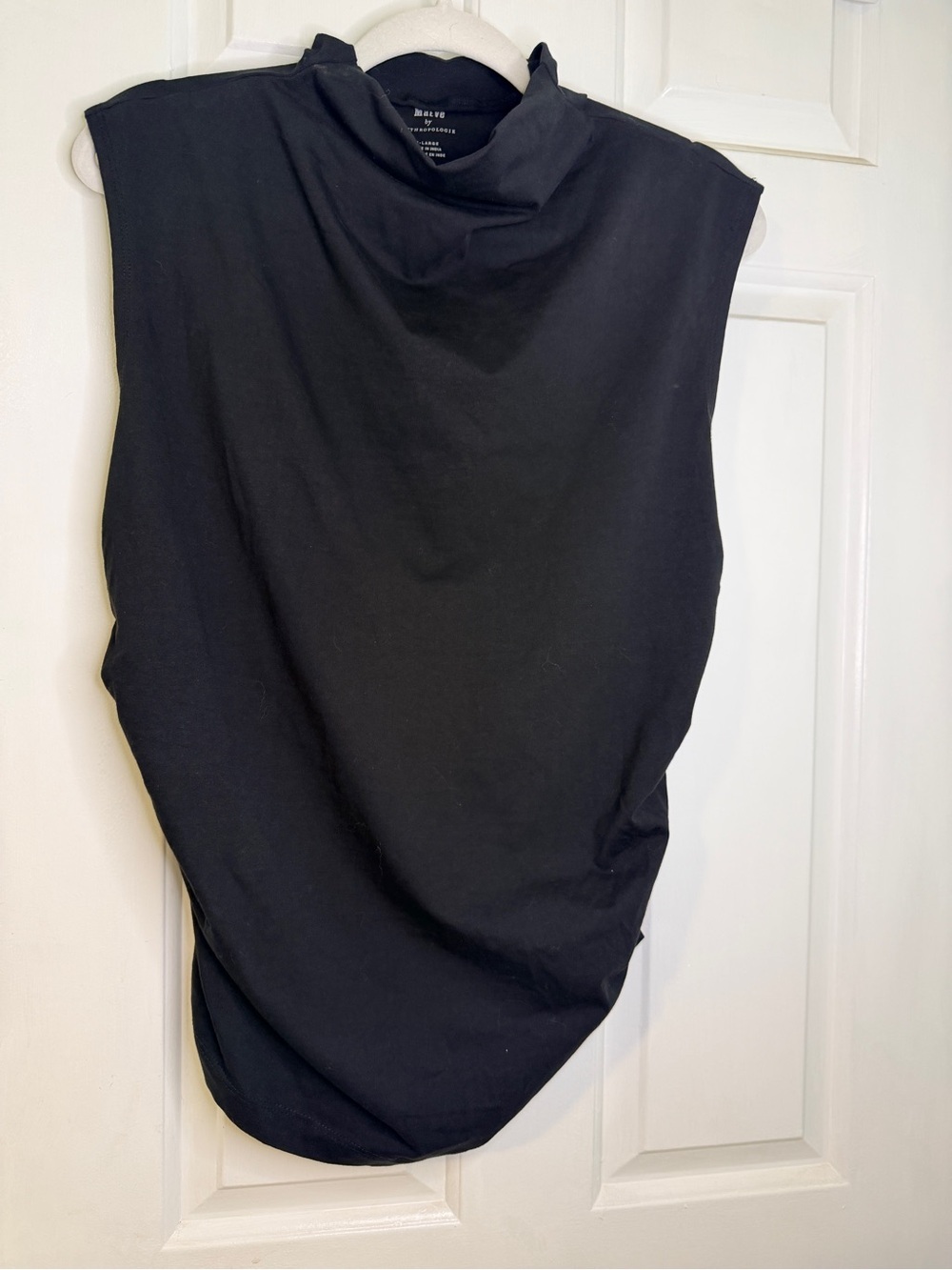 Maeve by Anthropologie Black Ruched Mock Neck Sleeveless Top XL